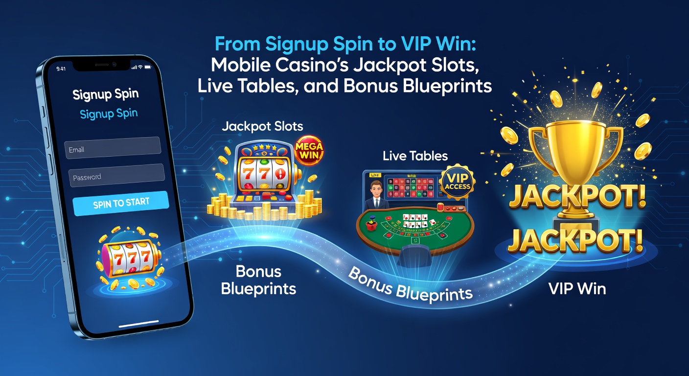 Smartphone mit leuchtendem Jackpot-Slot auf Mobile-Casino-App, umgeben von Bonus-Symbolen und Live-Dealer-Tischen